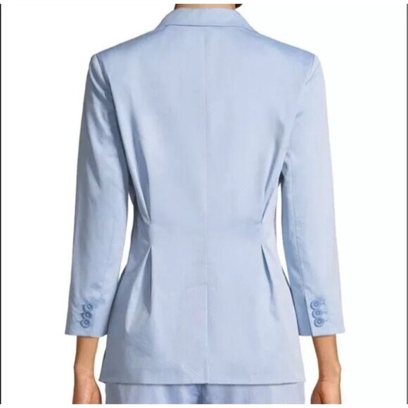 $348 NWT JOIE Size 12 LIAN PLEATED 3/4 SLEEVE ONE BUTTON STRETCH BLAZER CHAMBRAY - Picture 3 of 13
